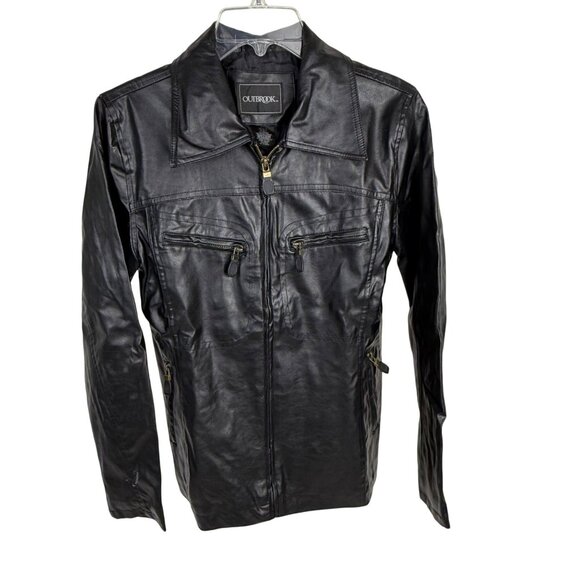 Woman's Outbrook Black Faux-Leather Zip-Front Jacket Size S - Picture 1 of 5